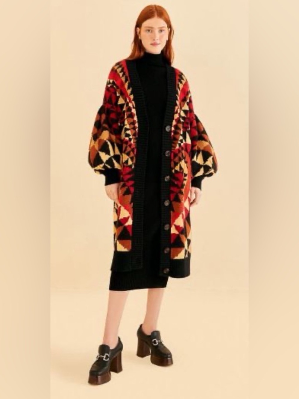 Farm Rio Black Heart Deco Knit oversized sweater L